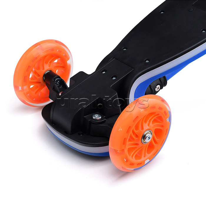 Самокат трёхколёсный ROCKET колёса световые PU, цвет синий