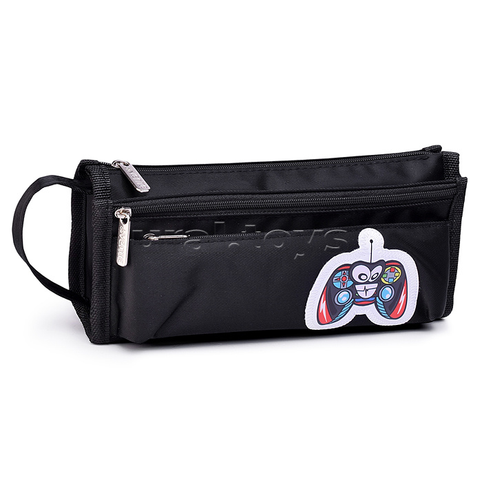 Пенал "Game Monster" 21x10x7,5 см прямоугольный, плотный износостойкий нейлон с водоотталкивающей пропиткой, прямоугольной формы на молнии для 60 предметов, 1 отделение, 2 наружных объемных кармана на молнии, органайзер на липучке, с ручкой-петлей, черный