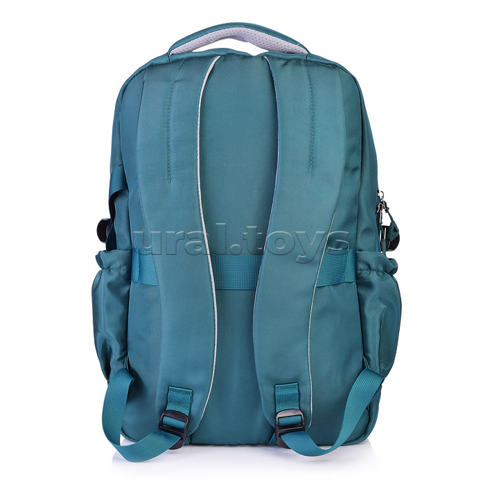 Рюкзак школьный, 1 основное отделение на молнии, 3 передних кармана на молнии, 2 боковых кармана, материал - плотный 600D водоотталкивающий полиэстер, зеленый, 43x32x22