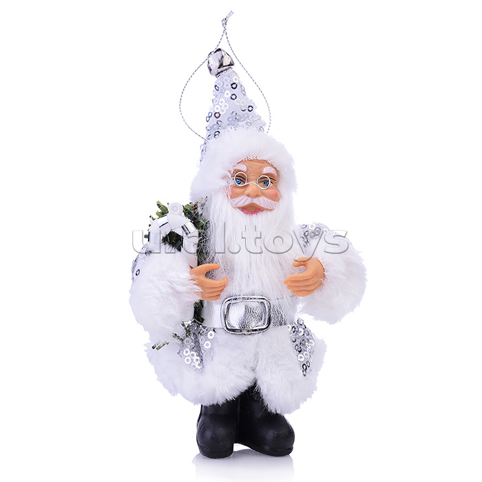Новогодняя подвесная фигурка "Дед Мороз В серебристой шубке" (ПВХ, полиэстер)