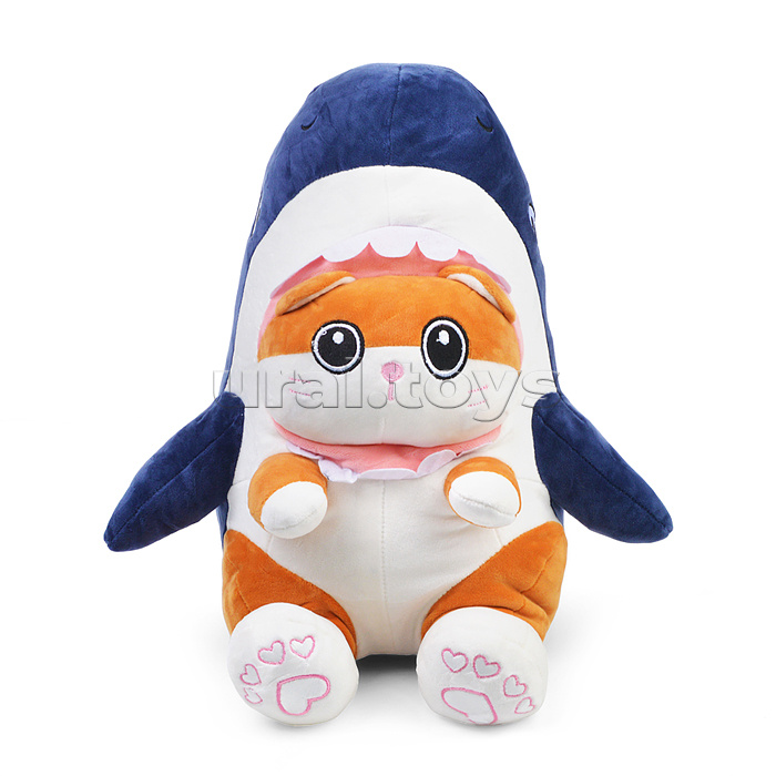 Мягкая игрушка "Кот" в костюме акулы, с пледом, 45 см.
