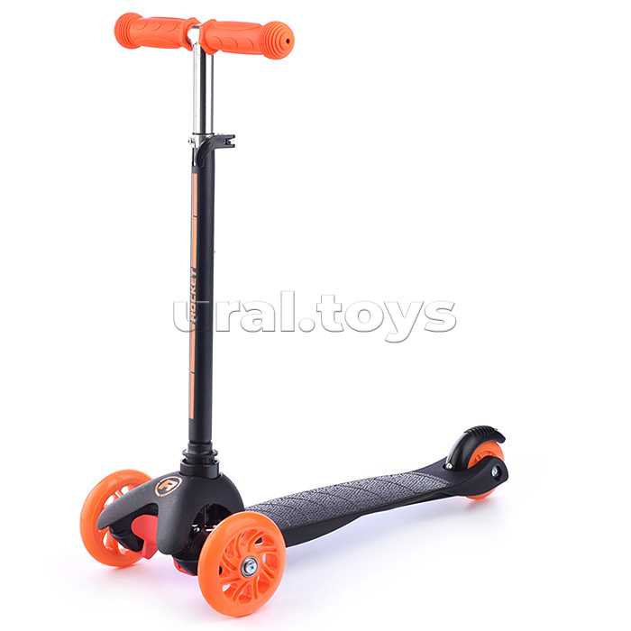 Самокат трёхколёсный ROCKET колёса световые PU, цвет оранжево-черный в пакете