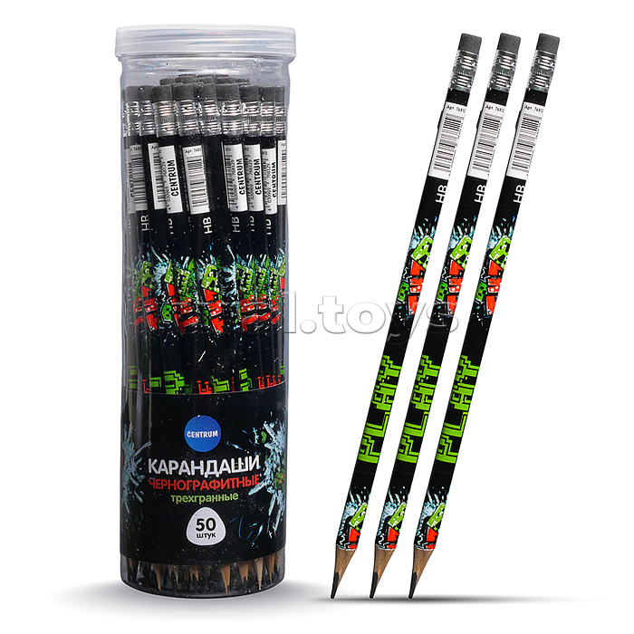 Карандаш чернографитный трехгранный деревянный заточенный с ластиком "My game"