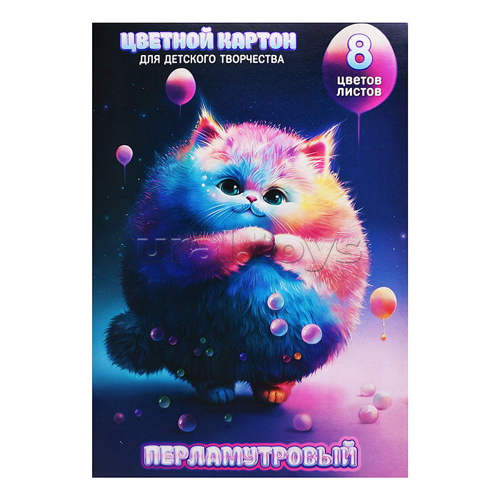 Перламутровый картон "Серый пушистик" 200х285 мм, папка с клапанами, 8 л,