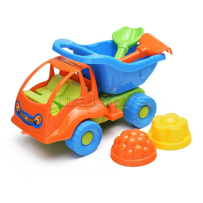 Набор №58: "Муравей", автомобиль-самосвал + совок №2, грабельки №2, 2 формочки