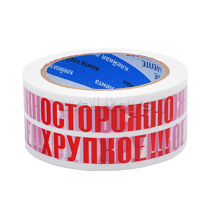 Клейкая лента упаковочная "Осторожно хрупкое" 53 мкм, 48 ммx66 м, красная надпись на белом фоне, реальная намотка, картонная втулка Клейкая лента упаковочная "Осторожно хрупкое" 53 мкм, 48 ммx66 м, красная надпись на белом фоне, реальная намотка, картонная втулка
