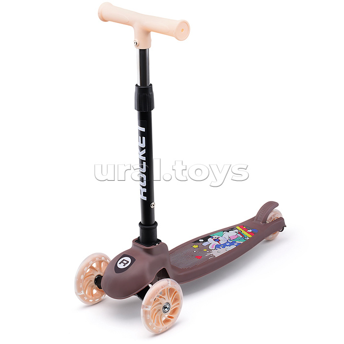 Самокат трёхколёсный ROCKET колёса PU, цвет коричневый