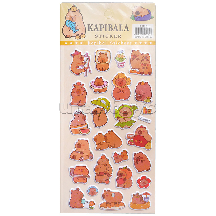 Наклейки 3D "Капибара" 10Х22 см, 6 дизайнов в ассортименте