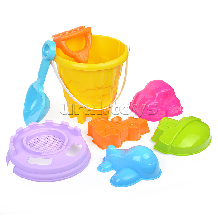 Набор песочный №9 (ведро+лопатка+грабли+фомочки транспорт 4 шт.)
