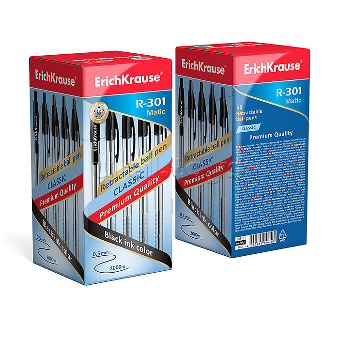 Ручка шариковая автоматическая ErichKrause® R-301 Matic 1.0, цвет чернил черный (в коробке по 50 шт.)