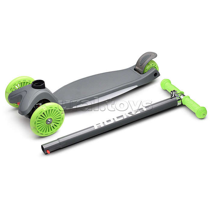 Самокат 3-х колесный ROCKET,колеса PU со светом, ABEC 7, серый