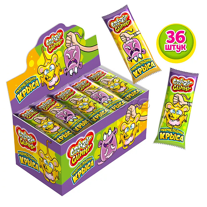 Мармелад "CRAZY GUMMY. Мармеладная крыса" 15гр (36шт) Мармелад "CRAZY GUMMY. Мармеладная крыса" 15гр (36шт)