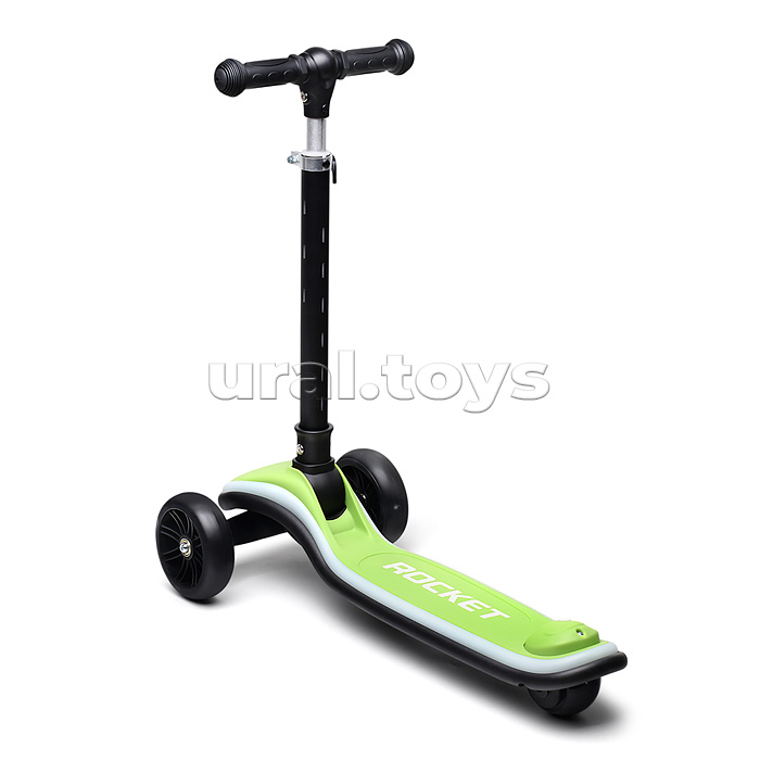 Самокат трёхколёсный ROCKET светящиеся колеса PU, дека, рулевая стойка, цвет черно-зеленый