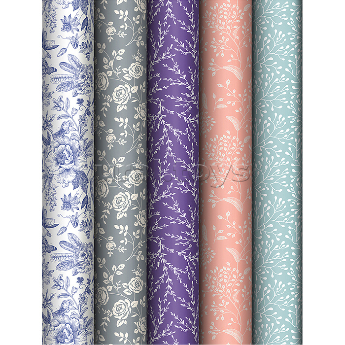 Упаковочная бумага глянц. 70*100см,  "Grace pattern", 80 г/м2, ассорти, 5 дизайнов