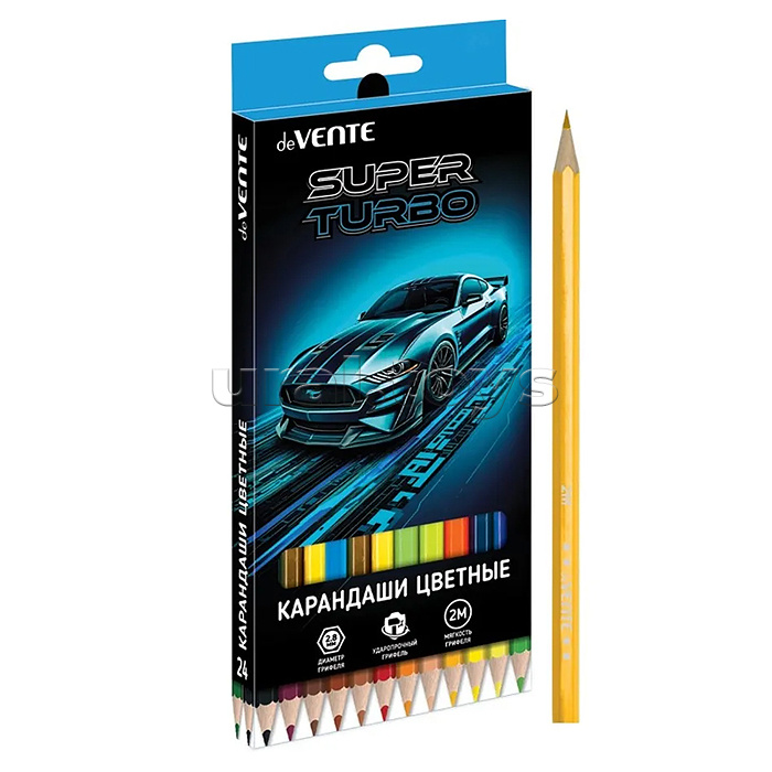 Карандаши цветные "Super Turbo" 24 цвета, 2М, диаметр грифеля 2,8 мм, шестигранные, в картонной коробке