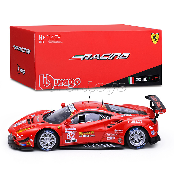 Гоночная машинка die-cast Ferrari - 488 GTE 2017, 1:43,  красная