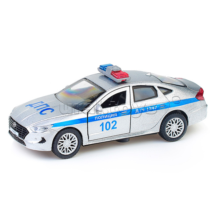 Машина металл Hyundai Sonata Полиция, 12 см, (свет-звук, двер, багаж,) инерц, в коробке