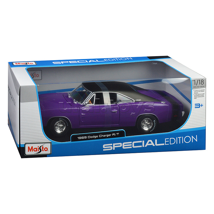 Машинка die-cast 1969 Dodge Charger R/T, 1:18,  фиолетовая, открывающиеся двери