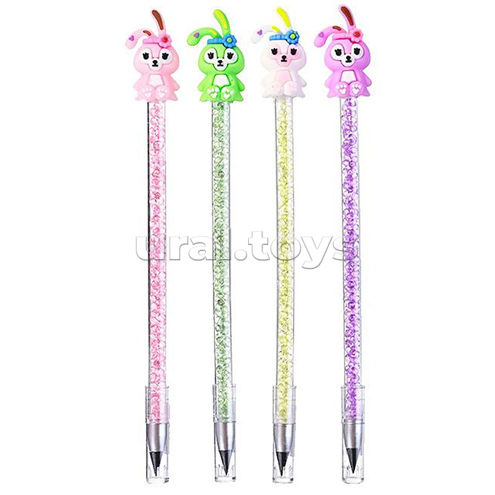 Карандаш вечный "Зайки" с кристаллами внутри корпуса, 4 цвета корпуса в ассортименте
