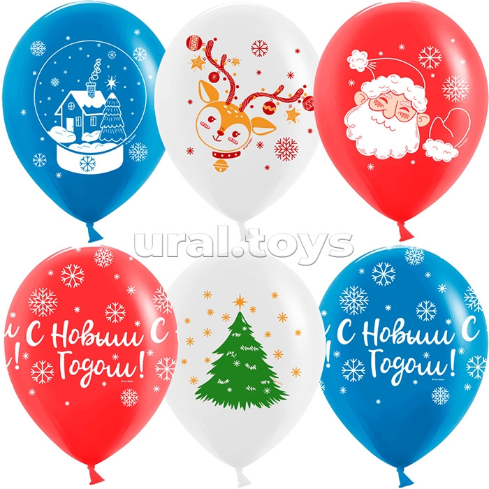 Шар (12''/30 см) С Новым Годом!, Ассорти, пастель, 5 ст, 25 шт.
