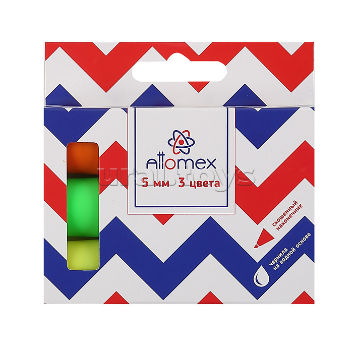 Набор маркеров-выделителей "Attomex" (3 цв - желт, зел, оранж) плоский корпус, скошенный наконечник, ширина линии 1-5 мм, в картонной коробке