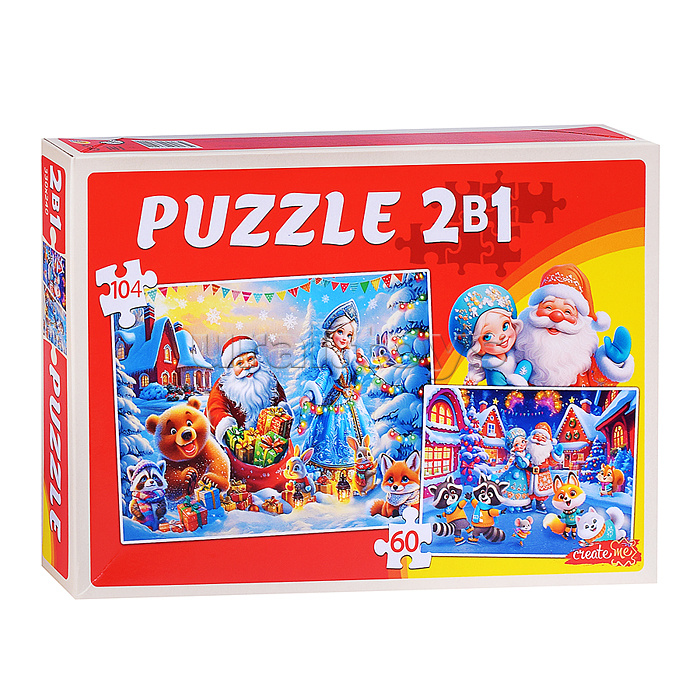 Пазлы 2 в 1. 60 и 104 "Новогодние развлечения" Пазлы 2 в 1. 60 и 104 "Новогодние развлечения"