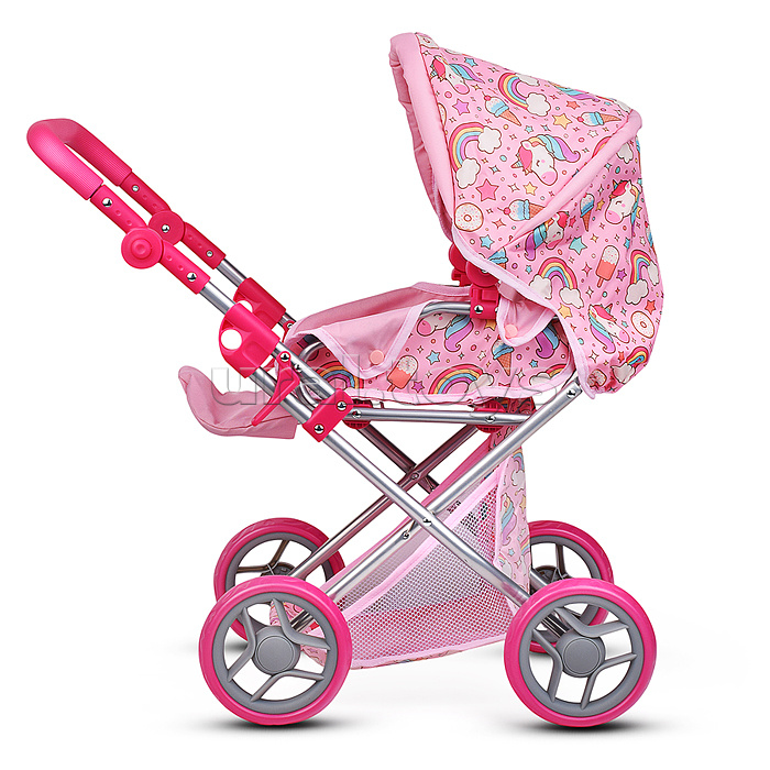 Коляска для кукол, металлическая, складная, с сумкой-переноской, корзиной и складным козырьком в пакете