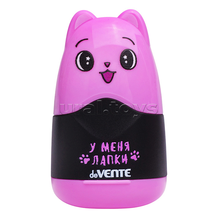 Точилка и ластик 2 в 1 "У меня лапки" 1 отверстие, пластиковая цветная с контейнером, ластик белый из синтетического каучука, каждая с индивидуальной маркировкой, ассорти, в картонном дисплее