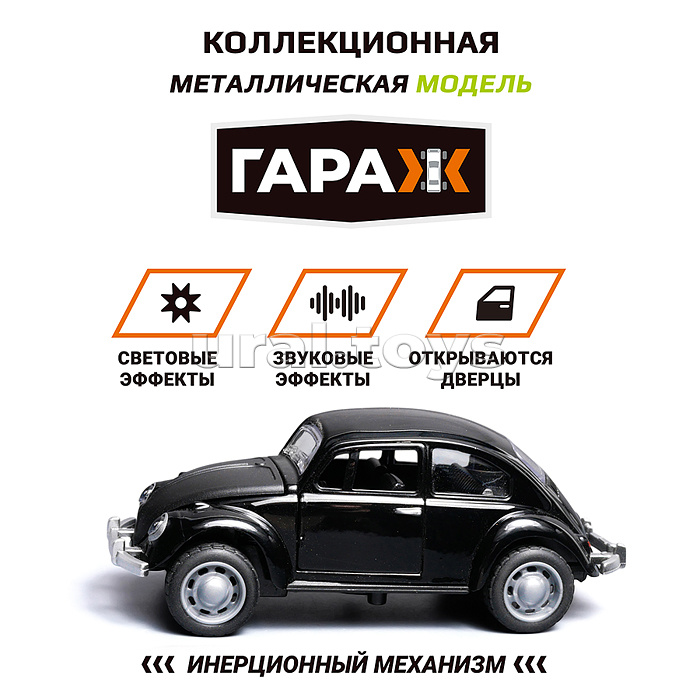 Машина "Классика времени" 1:36 (свет, звук, откр двери, металл) в коробке (цвет черный)