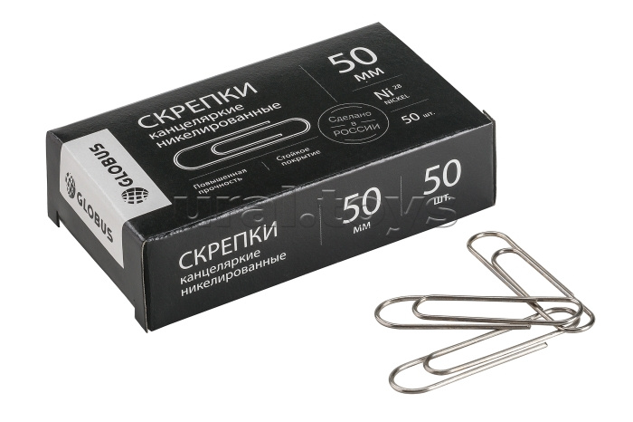 Скрепки "Quality" L50 мм 50 шт., карт. упаковка, никелированные