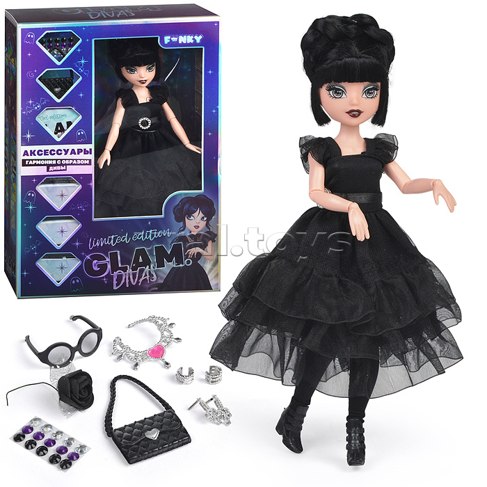 Модная кукла Glam Divas Вэнди с аксессуарами, черное платье 25 см. Модная кукла Glam Divas Вэнди с аксессуарами, черное платье 25 см.