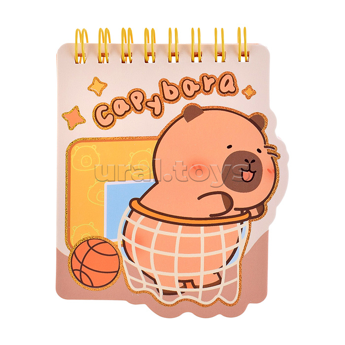 Блокнот на евроспирали "Капибара" 8.5х10 см, 60 листов, линованный внутренний блок, плотность бумаги 70 г/м2, 4 дизайна в ассортименте, ОПП-упаковка