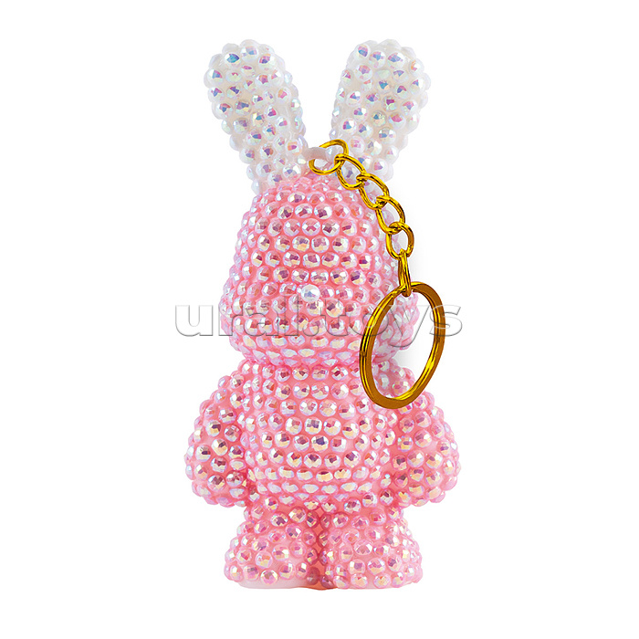 Кристальная (алмазная) мозаика брелок 4х8 "Розовый зайка"