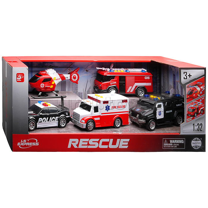Набор машин "Спасатели" 1:32 (свет, звук) в коробке