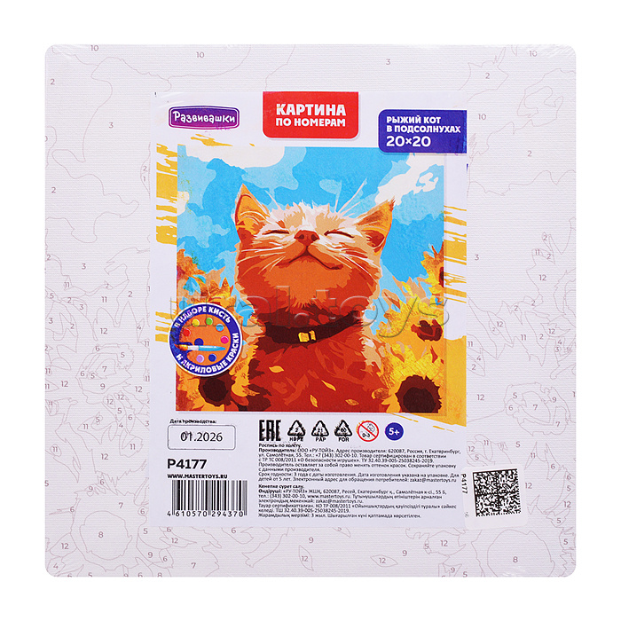 Картина по номерам "Рыжий кот в подсолнухах" 20х20см