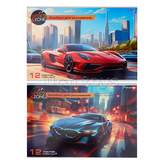 Альбом для рисования А4 12л. "Авто и современный город" скр, мелов. обл,офс, микс из 2 диз.