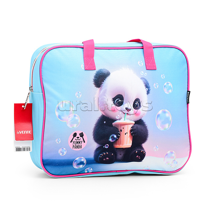 Папка для тетрадей, ИЗО и технологии "Yummy Panda" A4 (36x28x8 см) плотный износостойкий полиэстер с водоотталкивающей пропиткой, с каучуковой аппликацией, с текстильным расширением 8 см, на молнии сверху, каучуковая аппликация, с внутренним карманом, с п