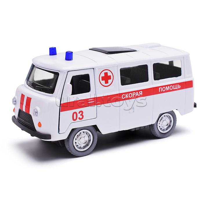 Машина металл УАЗ-452 "Буханка" Скорая 10,5 см, двери, инерционная