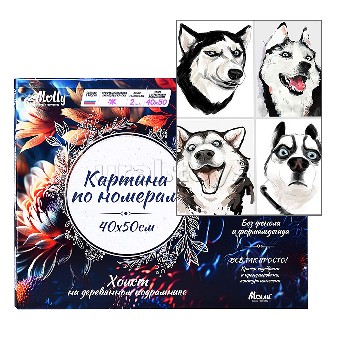 Картина по номерам 40х50 "Мемчики. Хаски-шутник" (11 цветов)