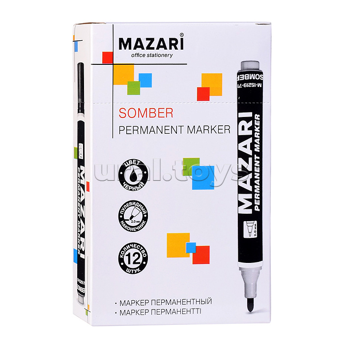 Маркер перманентный Somber, черный, пулевидный наконечник, ширина линии письма 2-3 мм, картонная упаковка