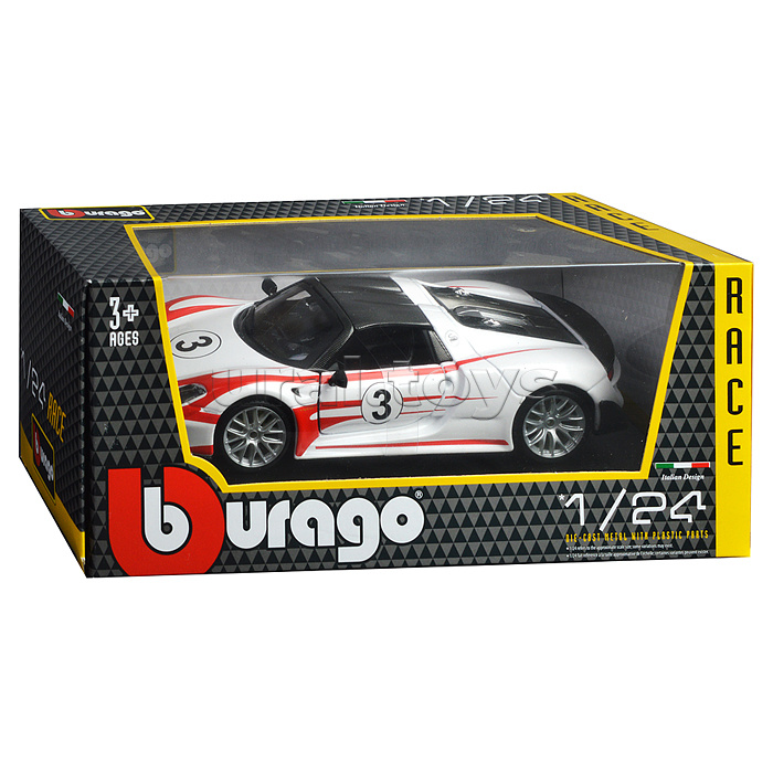 Гоночная машинка die-cast Porsche 918 Weissach, 1:24, белая, открывающиеся двери