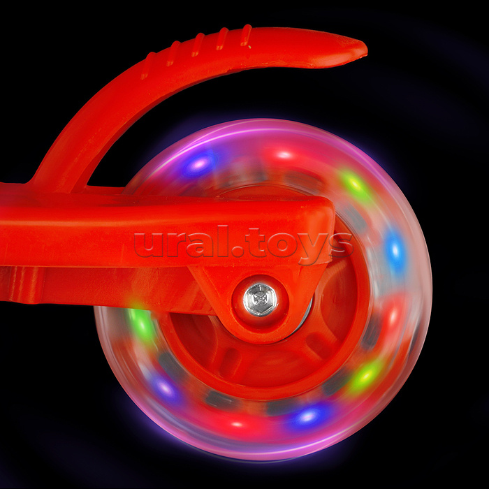 Самокат трёхколёсный ROCKET колёса световые PU, цвет красный