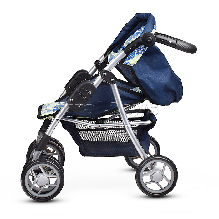 Коляска для кукол металл., складная, прогулочная с козырьком, с корзиной, принт листья