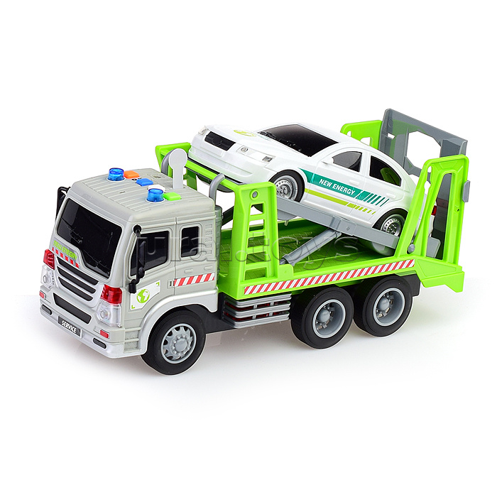 Автовоз "Трейлер" 1:16 (свет, звук) в коробке (зеленый)