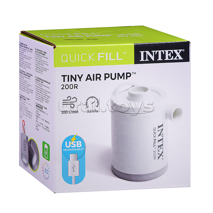 Насос электрический 3.7В на аккумуляторах, с зарядкой от USB, светильник, 2 насадки в комплекте, 66647 INTEX