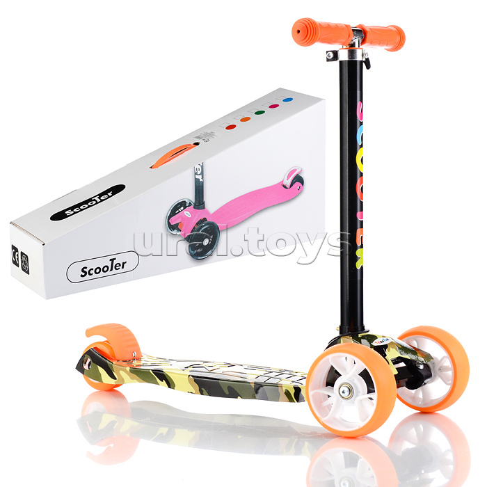 Самокат 3-х кол., цвет микс, светящиеся колёса, PU, ABEC 7, в коробке