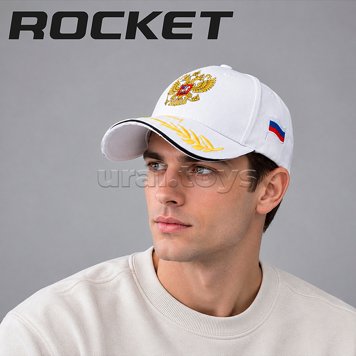Кепка принт "Россия", цвет белый, размер 56-58, в индивидуальном пакете