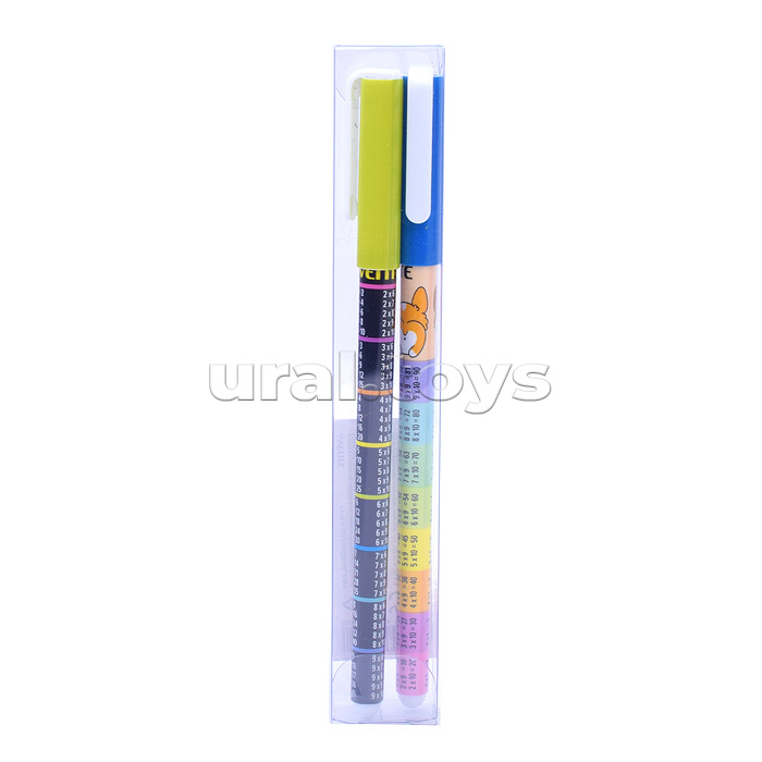 Набор ручек шариковых подарочных "Таблица Умножения" d=0,7 мм, 2 шт, 2 дизайна корпуса ассорти, сменный стержень, индивидуальная маркировка, в пластиковой коробке, синяя