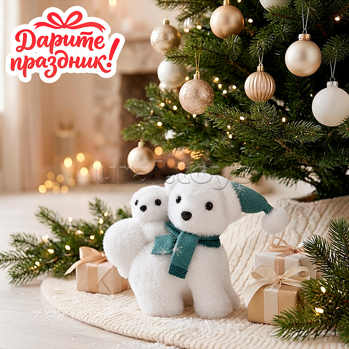 Новогоднее украшение "Мишки в шапочке" 14*8*13 см.