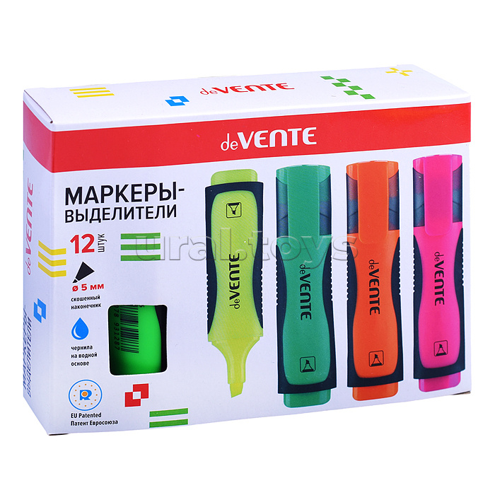 Маркер-выделитель зеленый, плоский корпус с каучуковыми вставками, с клипом, скошенный наконечник